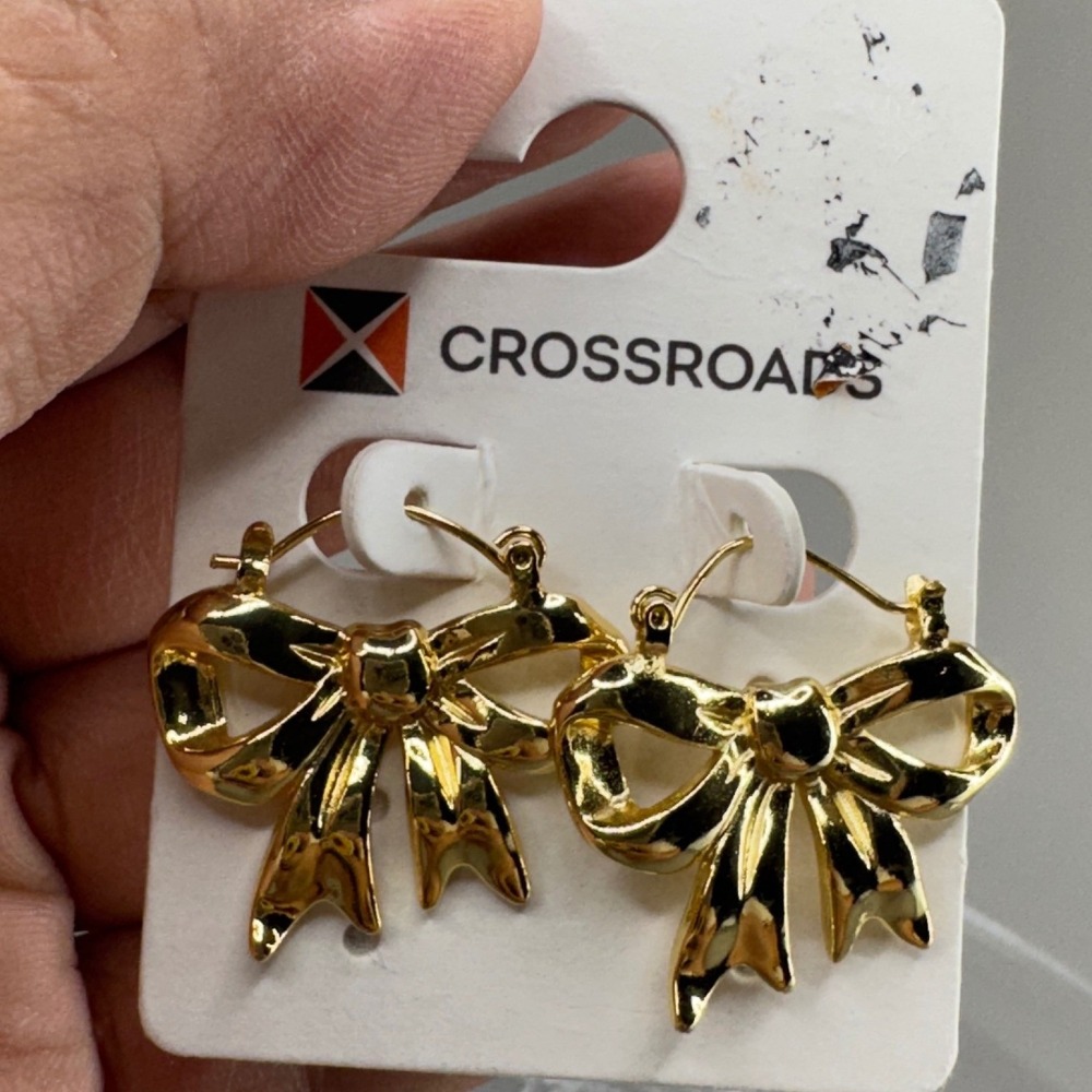 Crossroads Bow Hoop Earrings OS Gold Coquette Balletcore Dainty‎ Ribbon